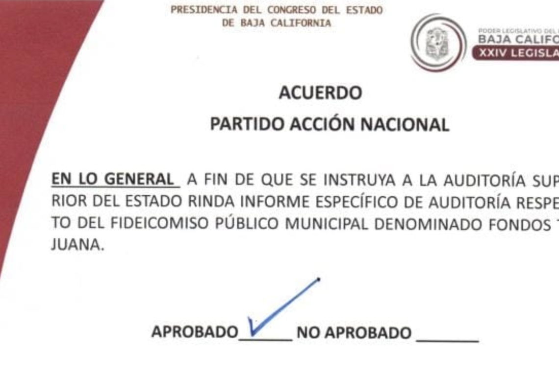 CONGRESO DE BC APRUEBA AUDITORÍA ESPECIAL A FONDOS TIJUANA