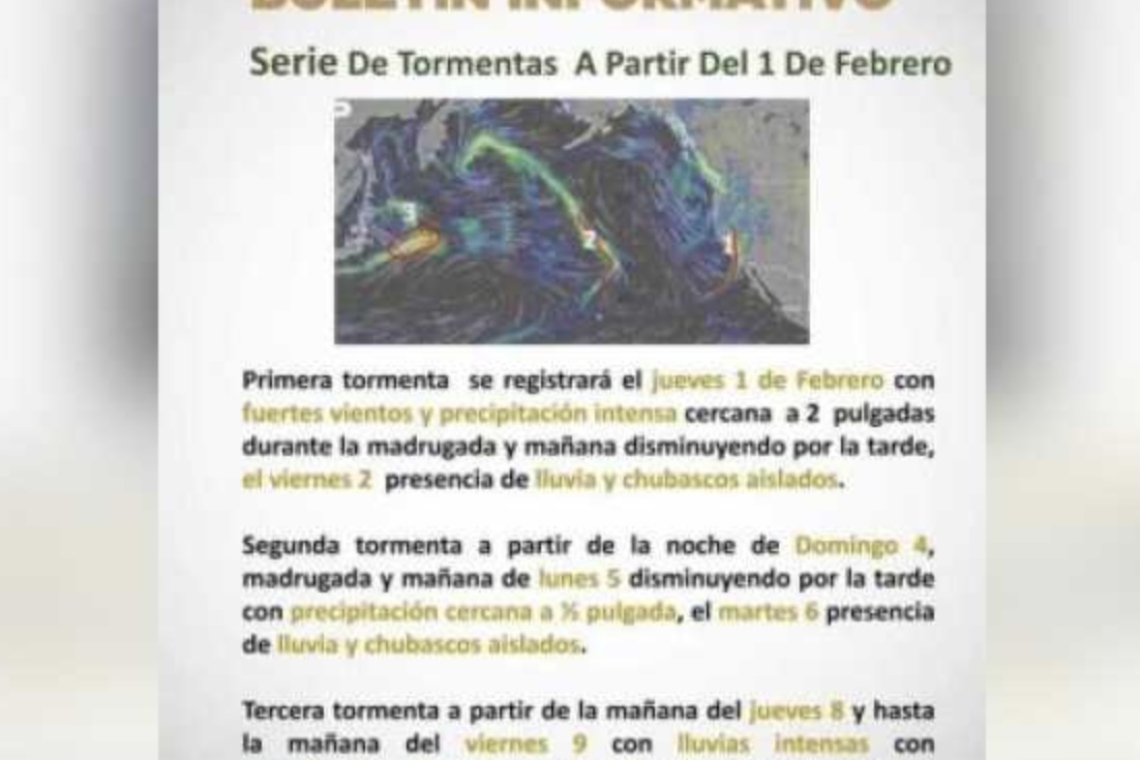 FEBRERO TRAERÁ TRES TORMENTAS EN LOS PRIMEROS DÍAS 