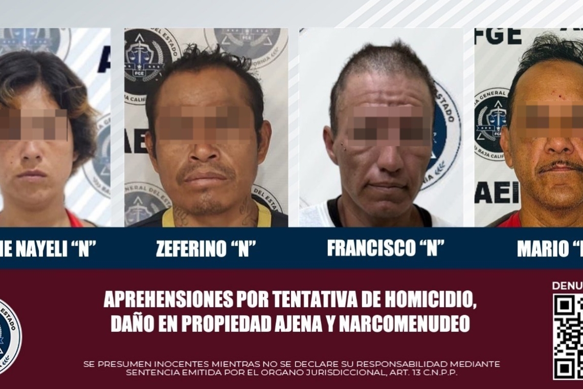 CUMPLIMENTA FGE CUATRO APREHENSIONES, UNA DE ELLAS POR TENTATIVA DE HOMICIDIO CALIFICADO