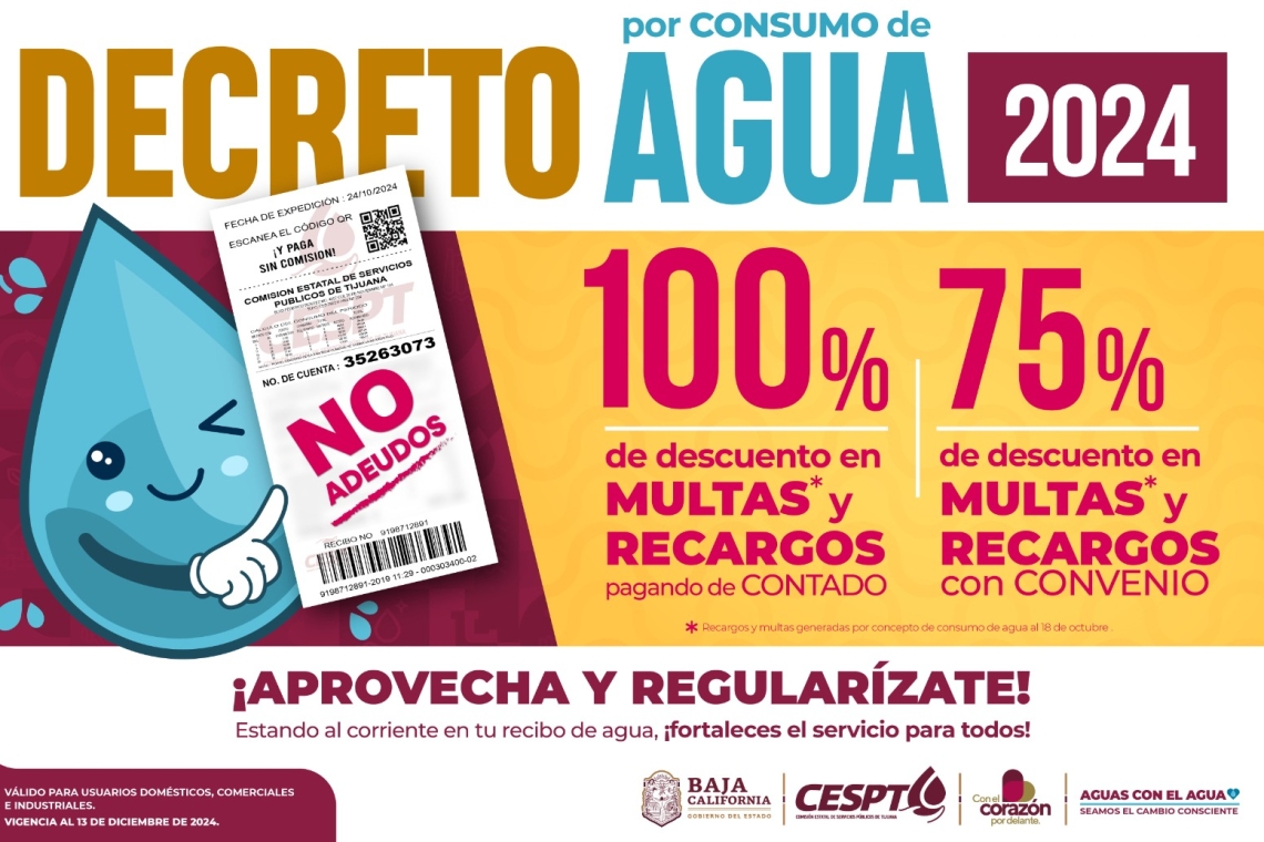 Anuncia cespt la entrada en vigor del decreto de condonación de recargos por consumo de agua 