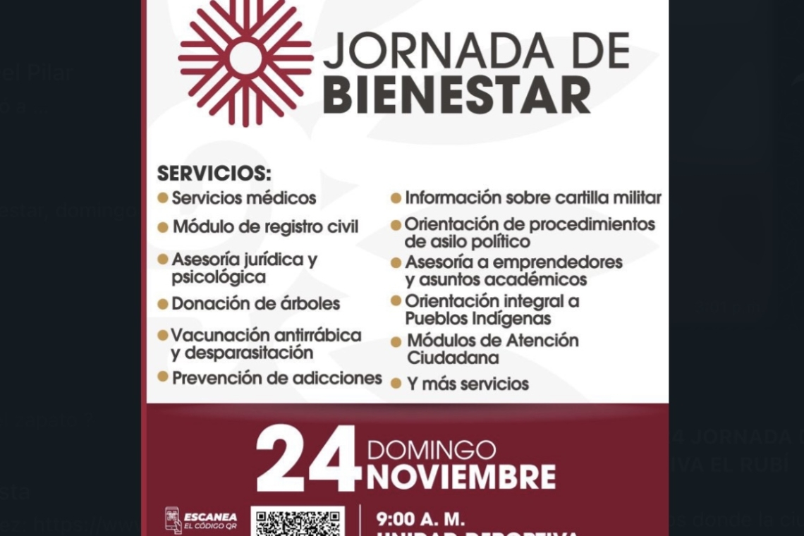 A el Rubí, irá Jornada Bienestar, domingo 24