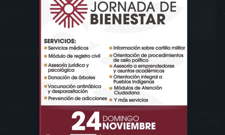 A el Rubí, irá Jornada Bienestar, domingo 24