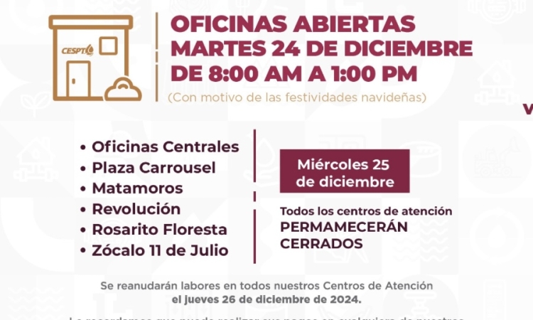 Cespt informa sobre los centros de atención abiertos este 24 de Diciembre 