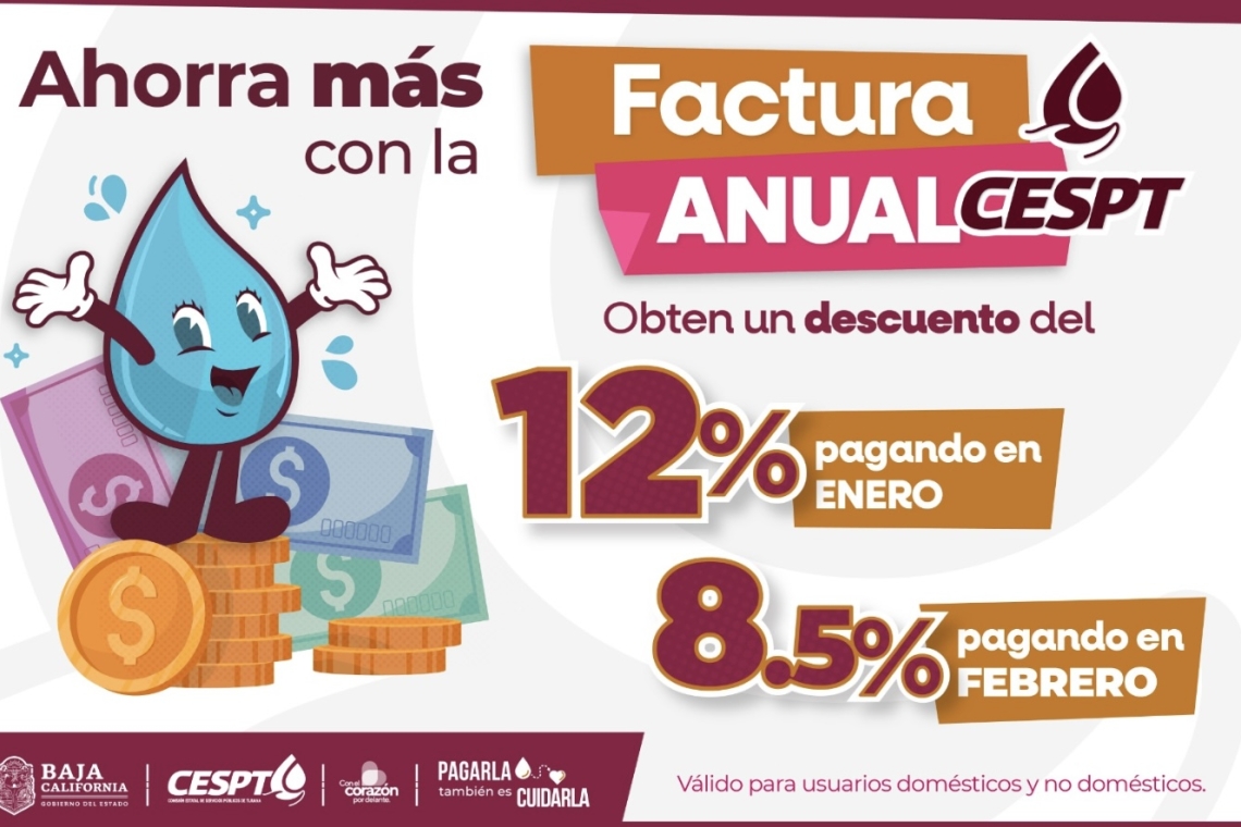 Invita Cespt al pago de facturación anual 2025 en enero y febrero 