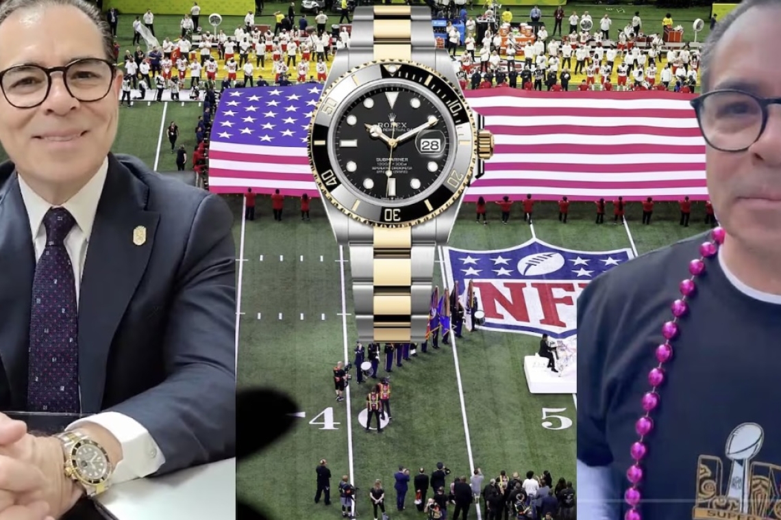 Secretario de Mexicali fue al Super Bowl 2025, pero su reloj de casi 400 mil pesos se roba el show