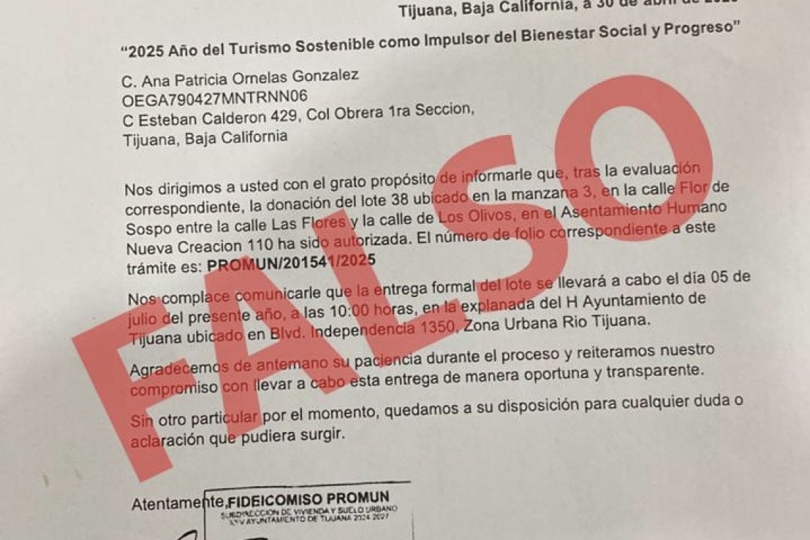 Advierte XXV Ayuntamiento de Tijuana sobre fraudes relacionados con supuesta donación de lotes