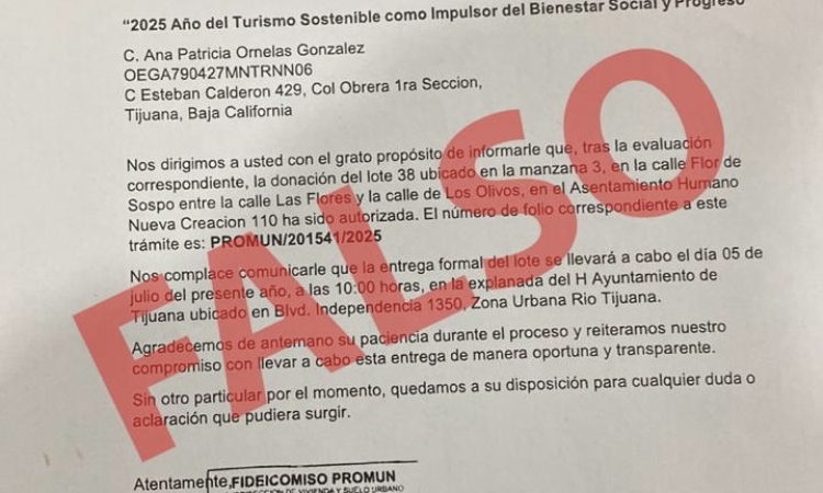 Advierte XXV Ayuntamiento de Tijuana sobre fraudes relacionados con supuesta donación de lotes