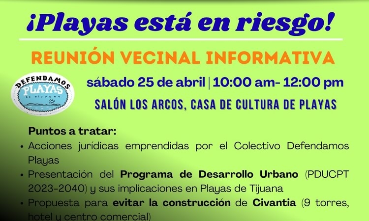 Reunión vecinal informativa de playas de Tijuana.