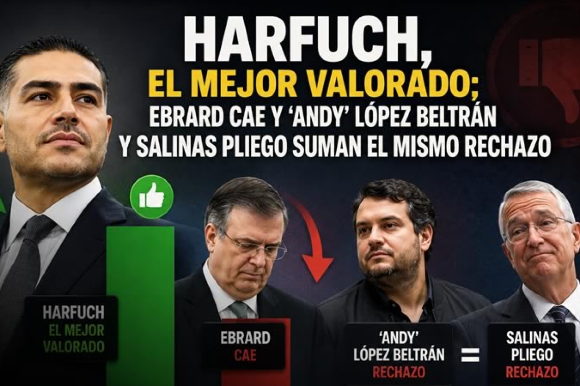 Harfuch, el mejor valorado; Ebrard cae y ‘Andy’ López Beltrán y Salinas Pliego suman el mismo rechazo