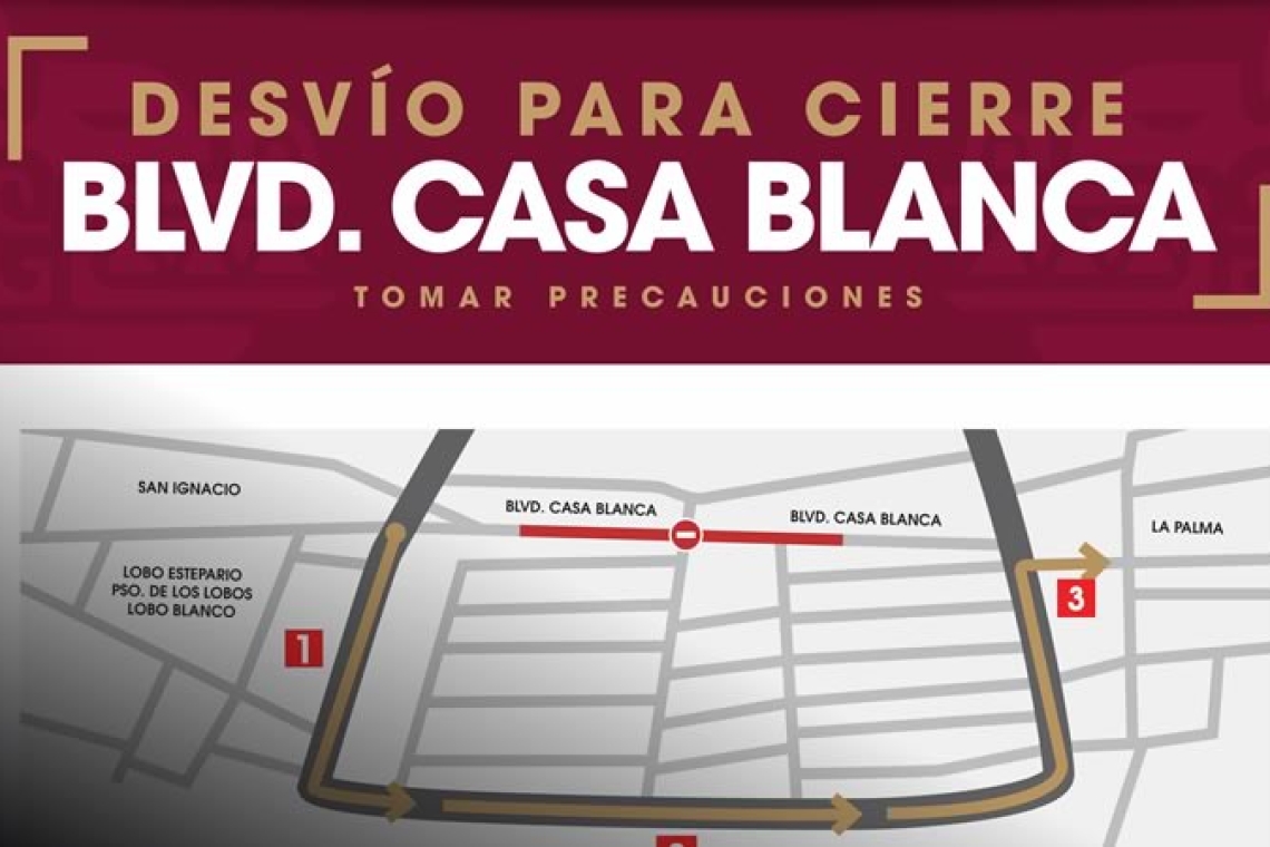 Informa XXV Ayuntamiento de Tijuana cierre vial en un tramo del bulevar Casa Blanca