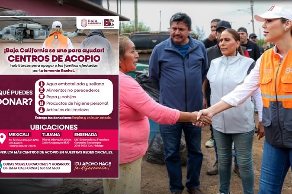 HABILITA GOBIERNO DE BAJA CALIFORNIA CENTROS DE ACOPIO PARA APOYAR A FAMILIAS AFECTADAS POR LAS LLUVIAS